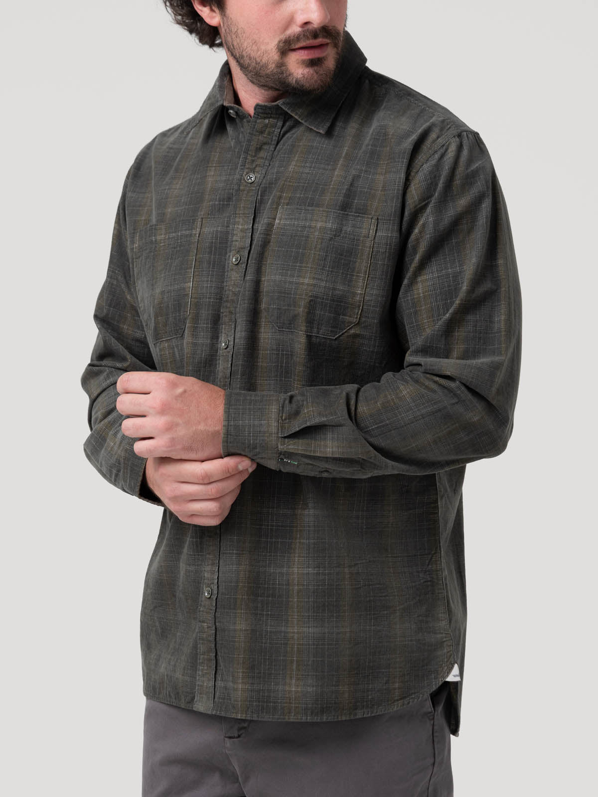 Camisa Algodón Orgánico Hombre Tartancord Café Rockford
