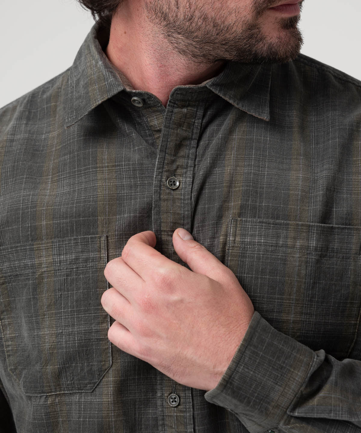 Camisa Algodón Orgánico Hombre Tartancord Café Rockford
