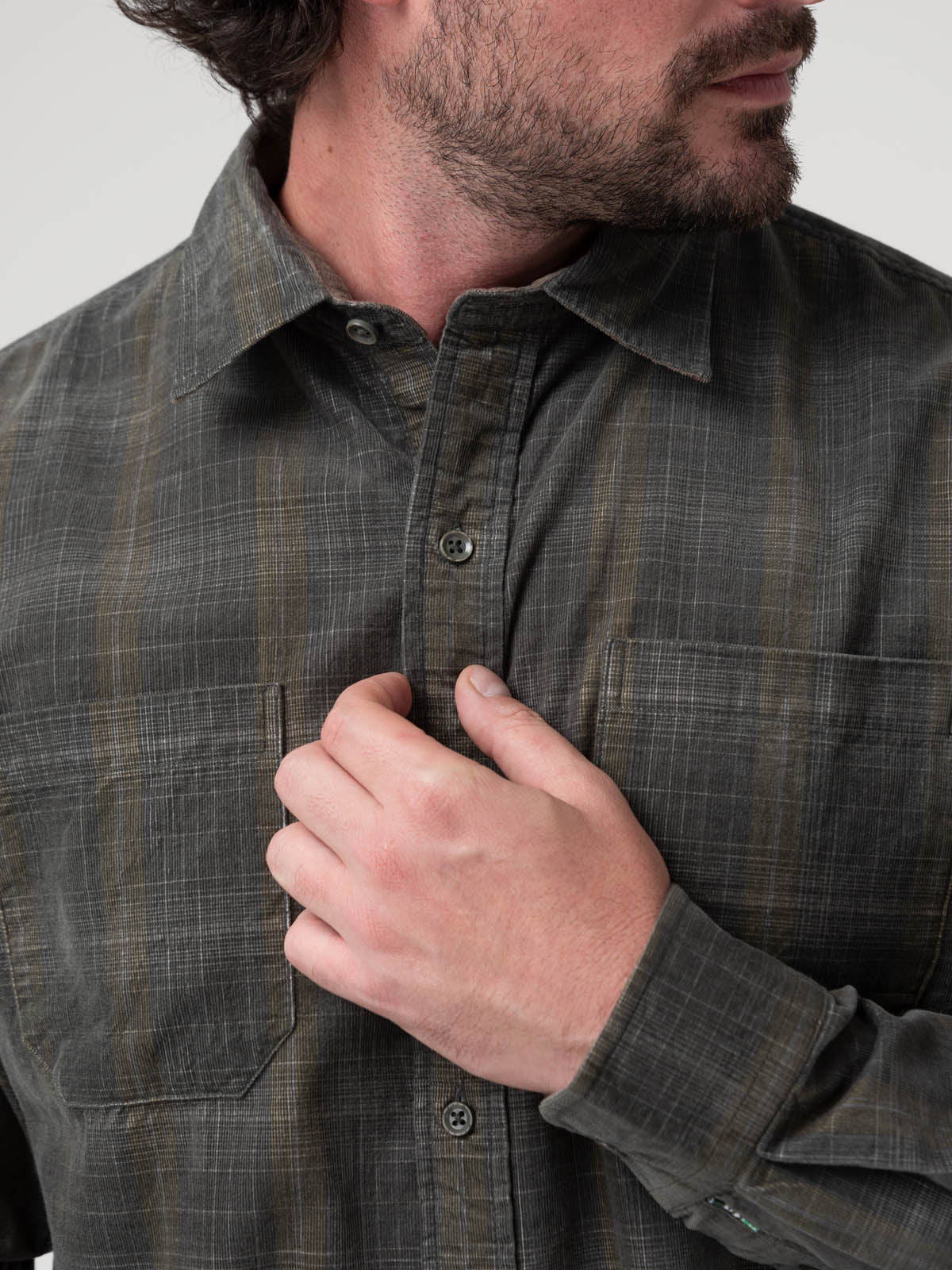 Camisa Algodón Orgánico Hombre Tartancord Café Rockford