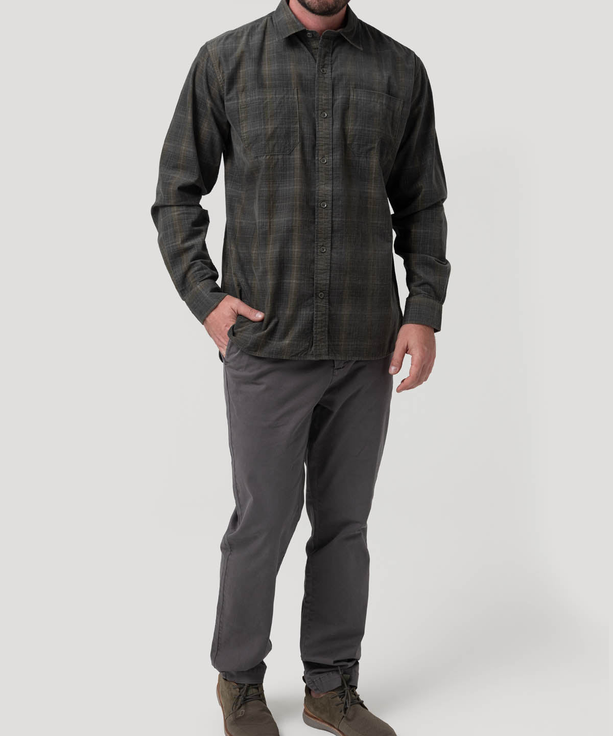 Camisa Algodón Orgánico Hombre Tartancord Café Rockford