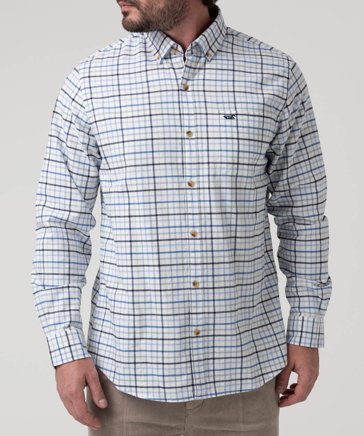 Camisa Algodón Orgánico Hombre Viyella Celeste Cuadrillé Rockford