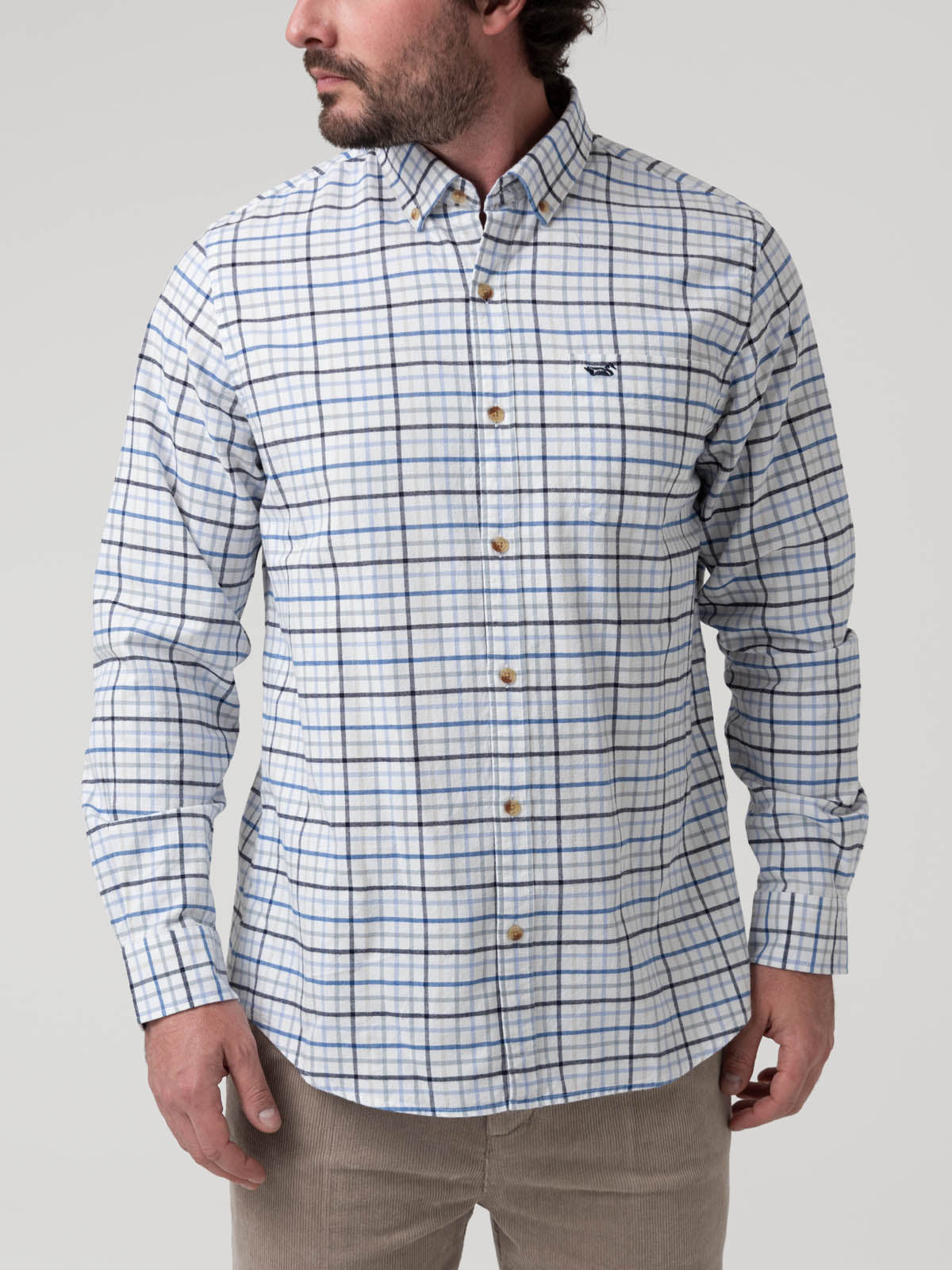 Camisa Algodón Orgánico Hombre Viyella Celeste Cuadrillé Rockford