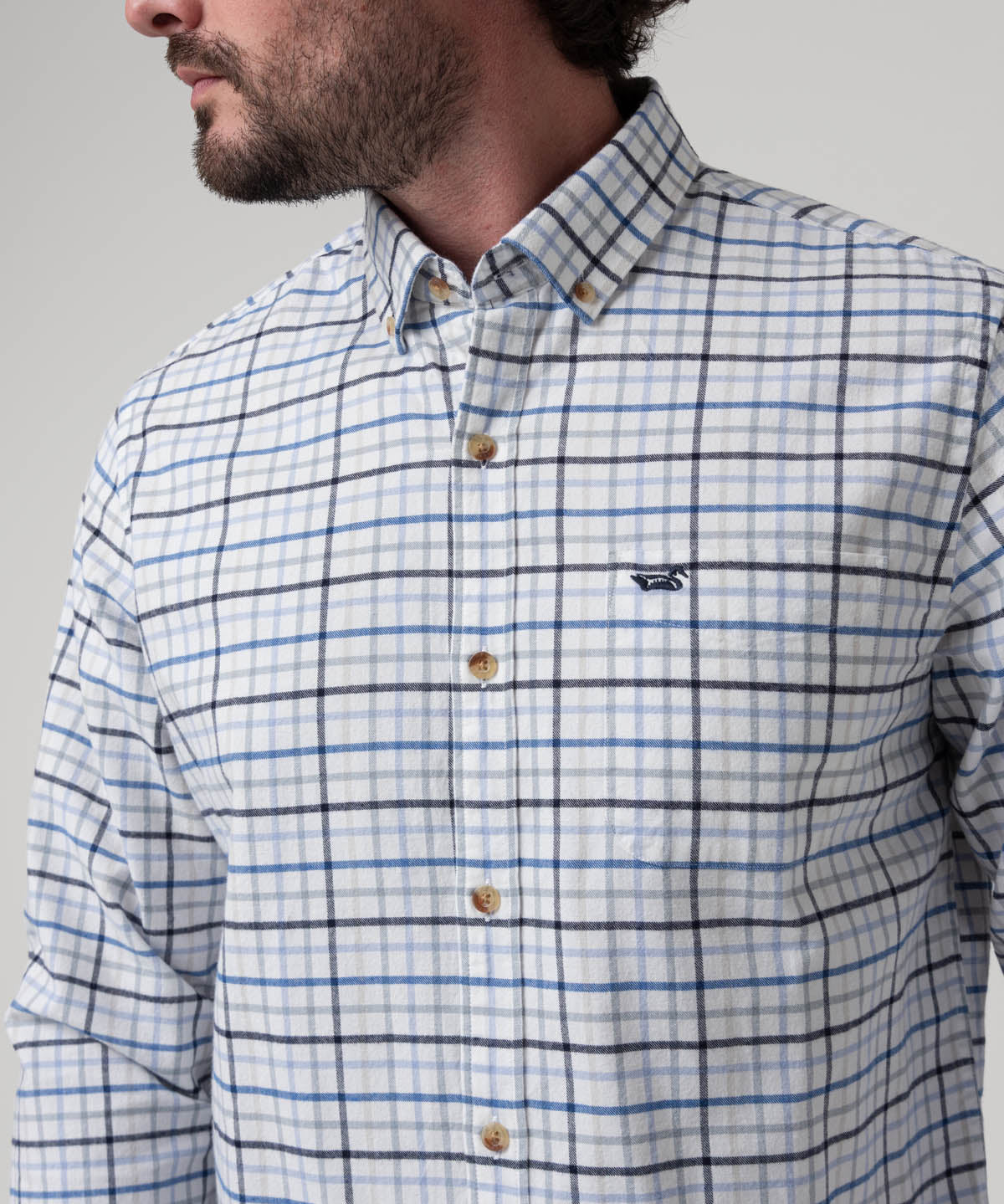Camisa Algodón Orgánico Hombre Viyella Celeste Cuadrillé Rockford