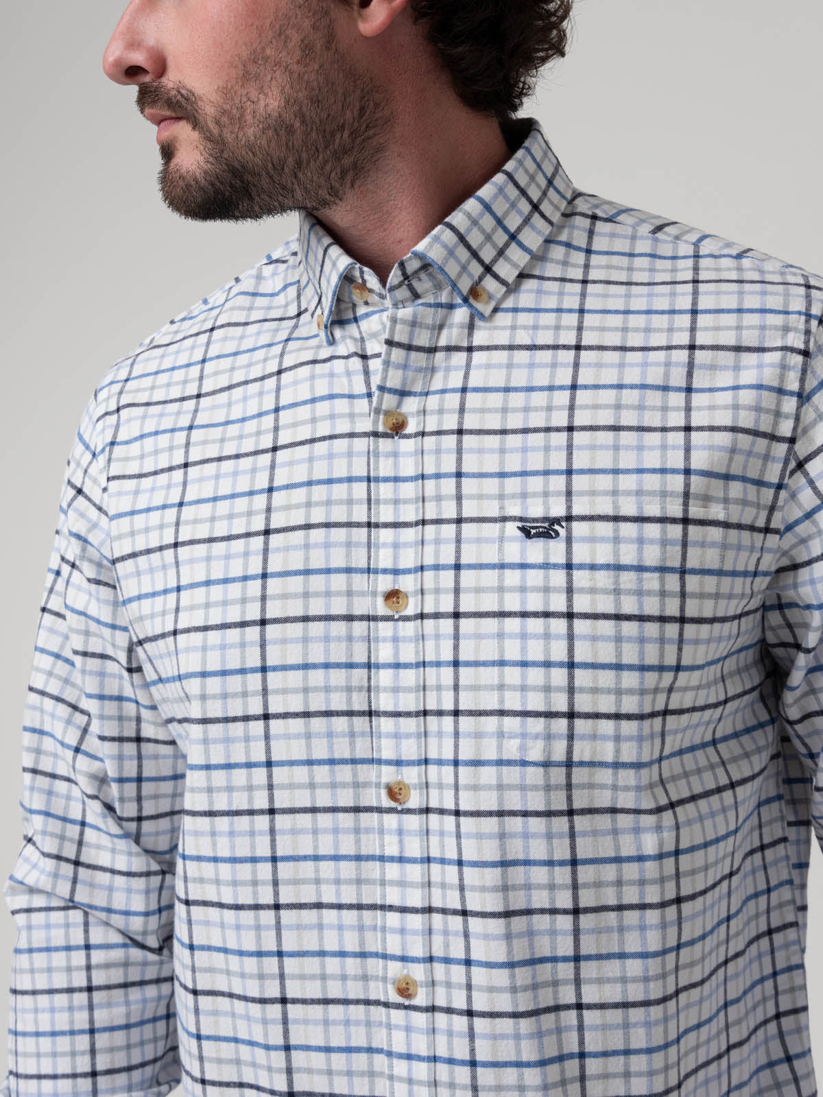 Camisa Algodón Orgánico Hombre Viyella Celeste Cuadrillé Rockford