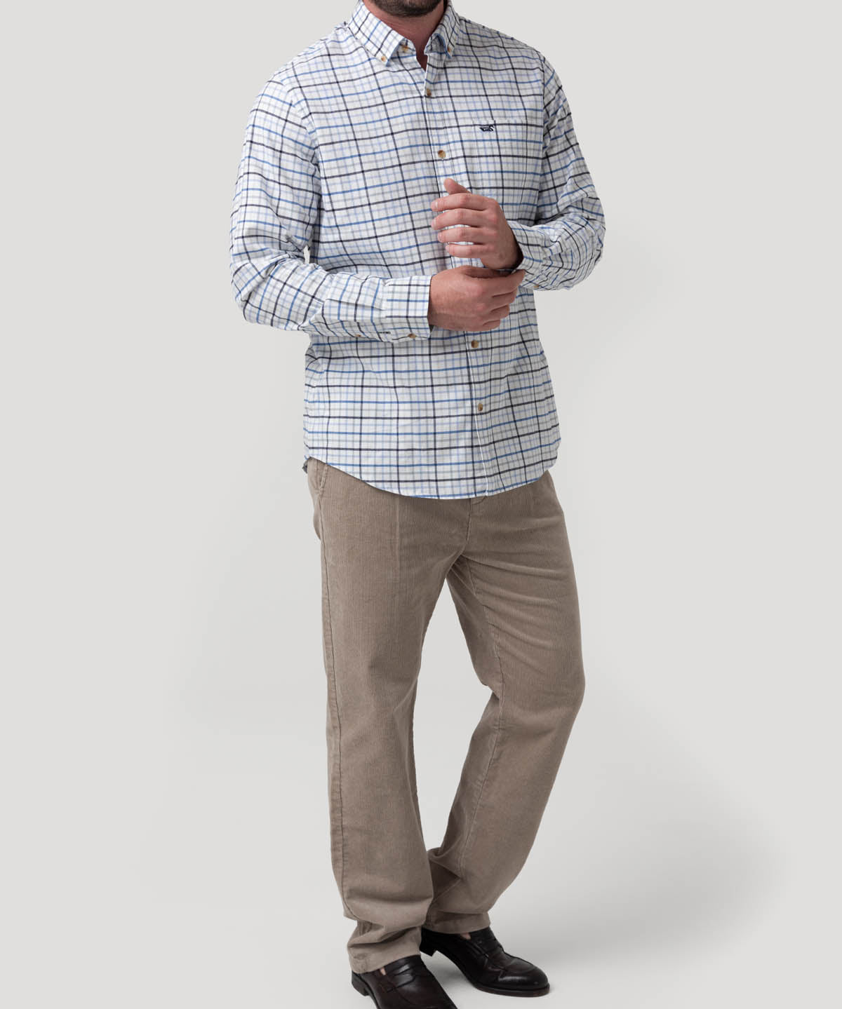 Camisa Algodón Orgánico Hombre Viyella Celeste Cuadrillé Rockford