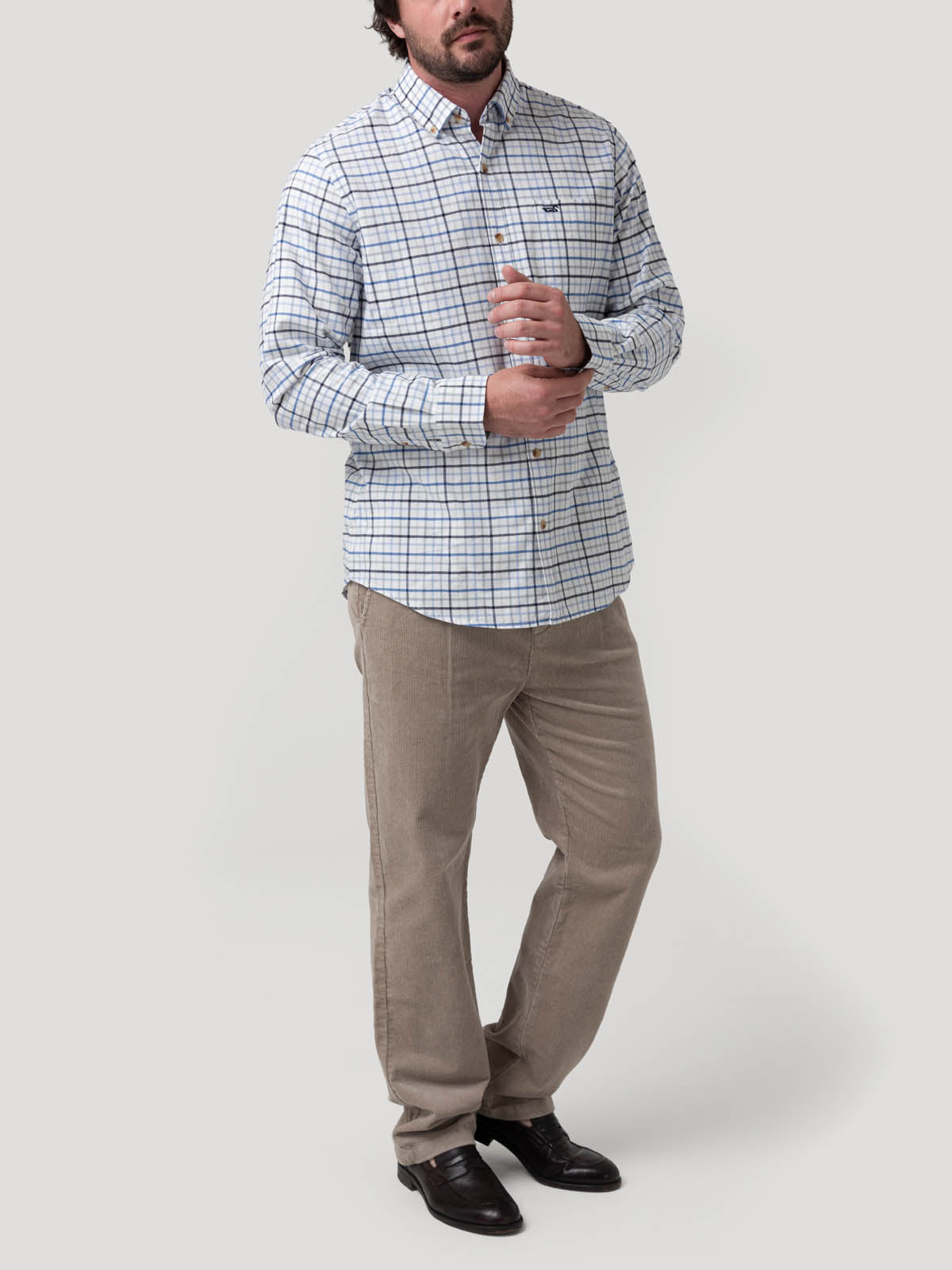 Camisa Algodón Orgánico Hombre Viyella Celeste Cuadrillé Rockford