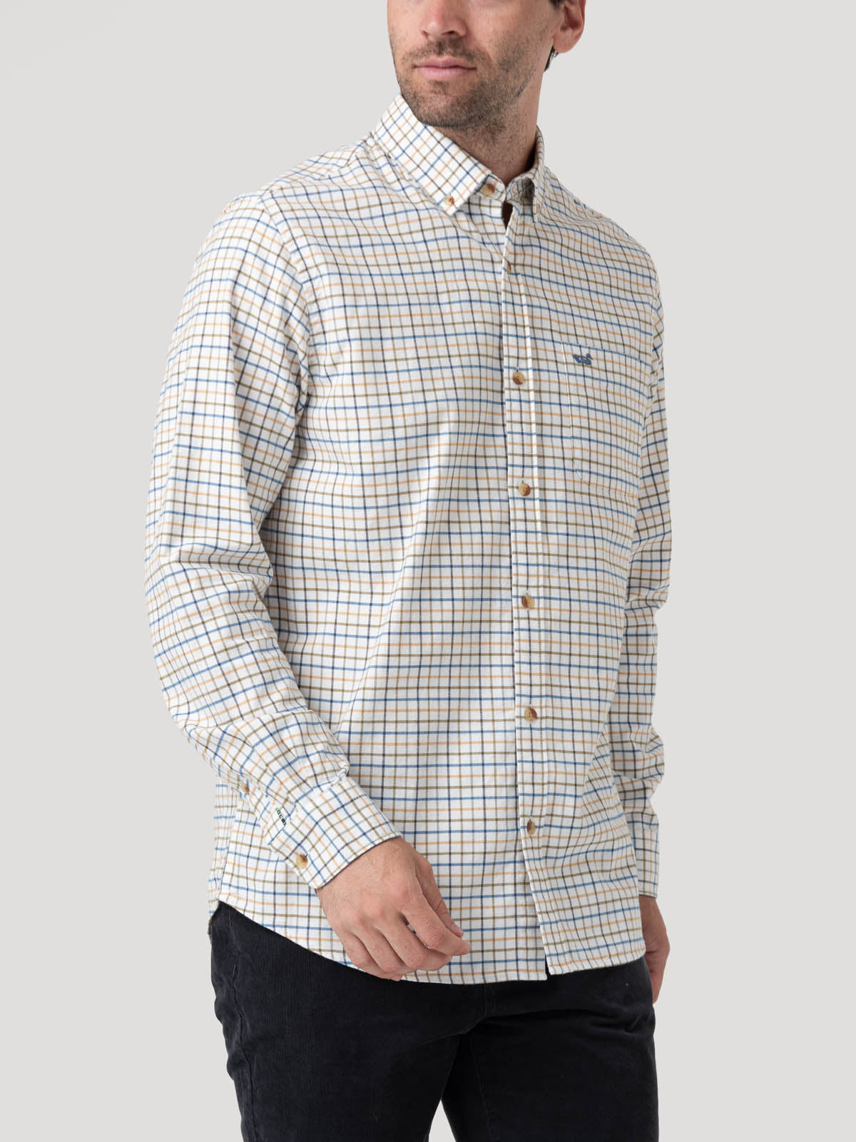 Camisa Algodón Orgánico Hombre Viyella Blanco Cuadrillé Rockford