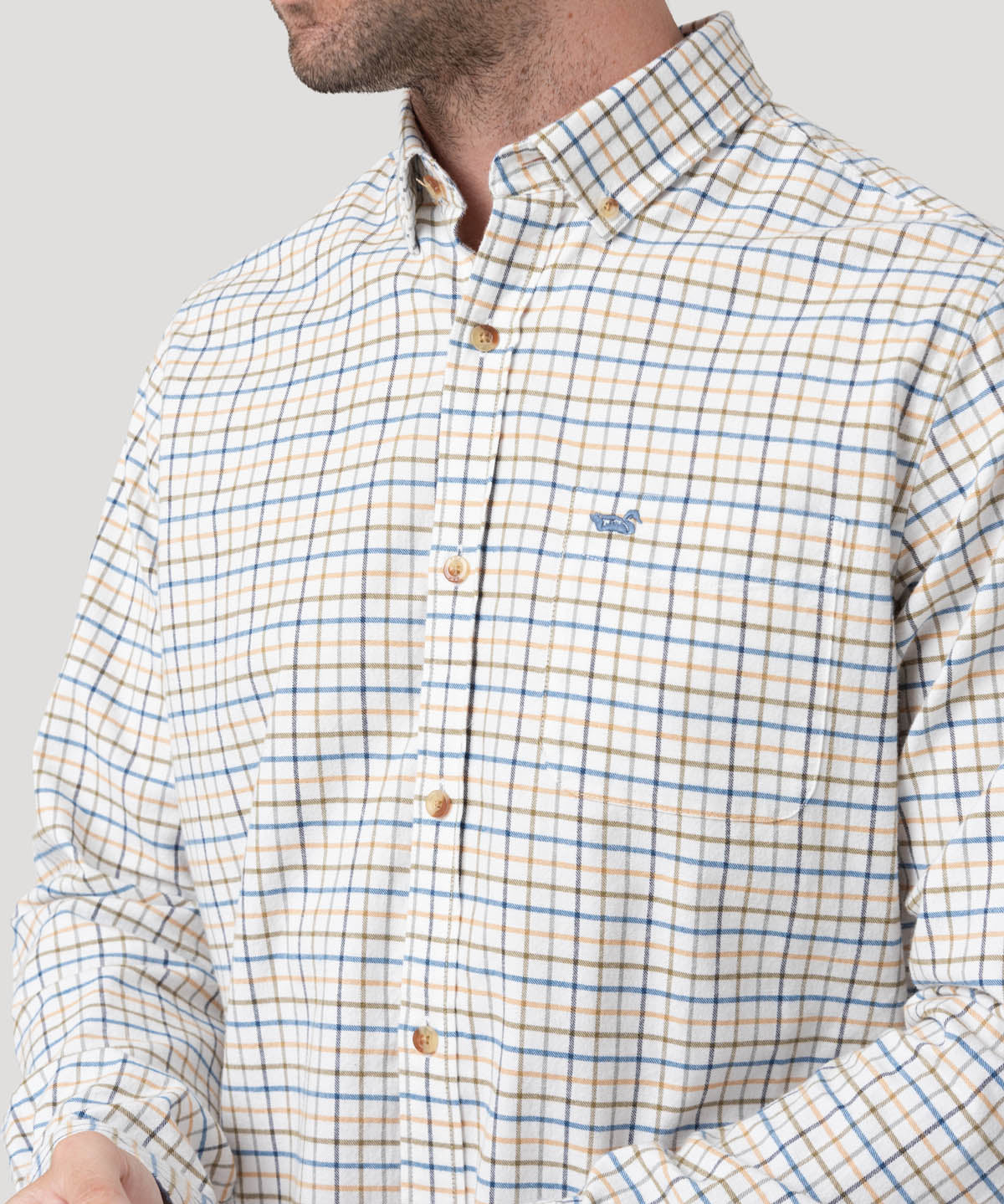 Camisa Algodón Orgánico Hombre Viyella Blanco Cuadrillé Rockford