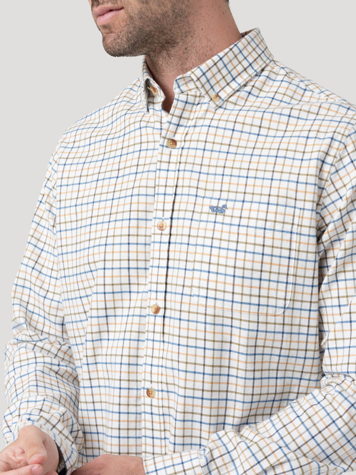 Camisa Algodón Orgánico Hombre Viyella Blanco Cuadrillé Rockford