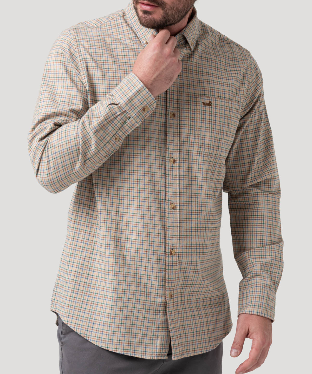 Camisa Algodón Orgánico Hombre Viyella Café Cuadrillé Rockford