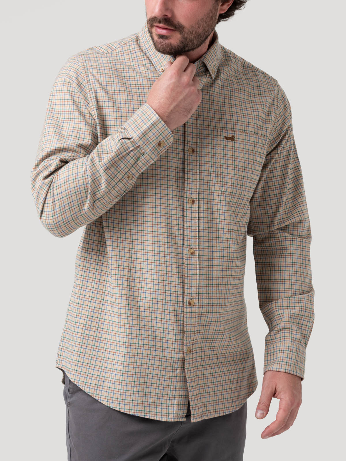Camisa Algodón Orgánico Hombre Viyella Café Cuadrillé Rockford