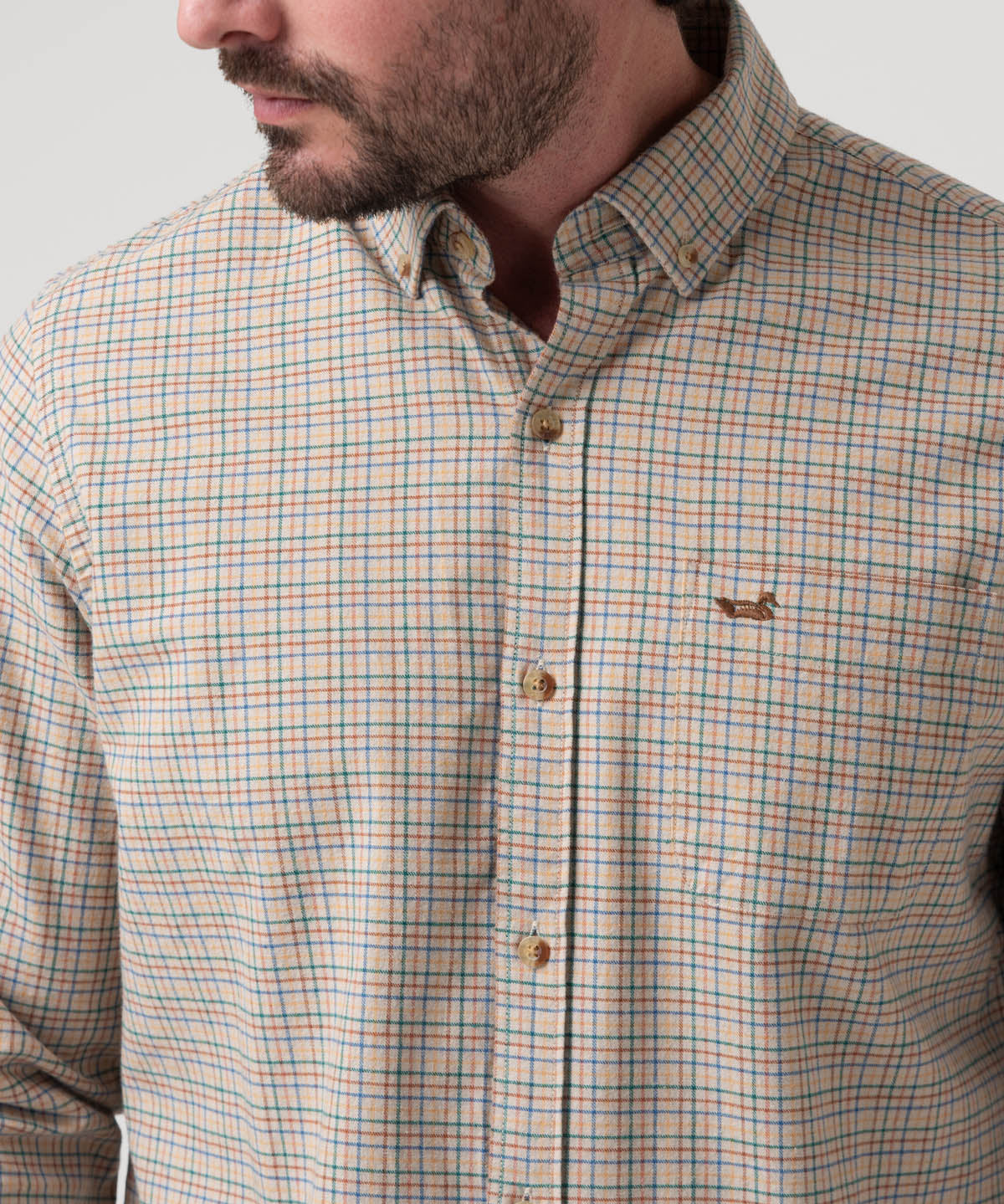 Camisa Algodón Orgánico Hombre Viyella Café Cuadrillé Rockford