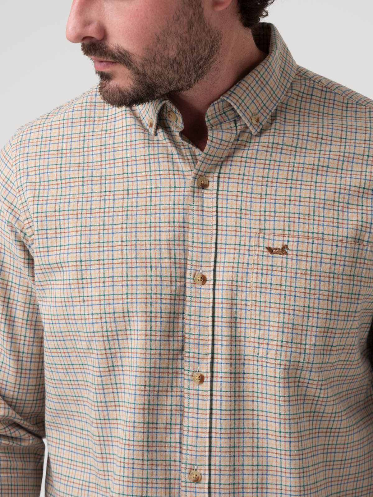 Camisa Algodón Orgánico Hombre Viyella Café Cuadrillé Rockford