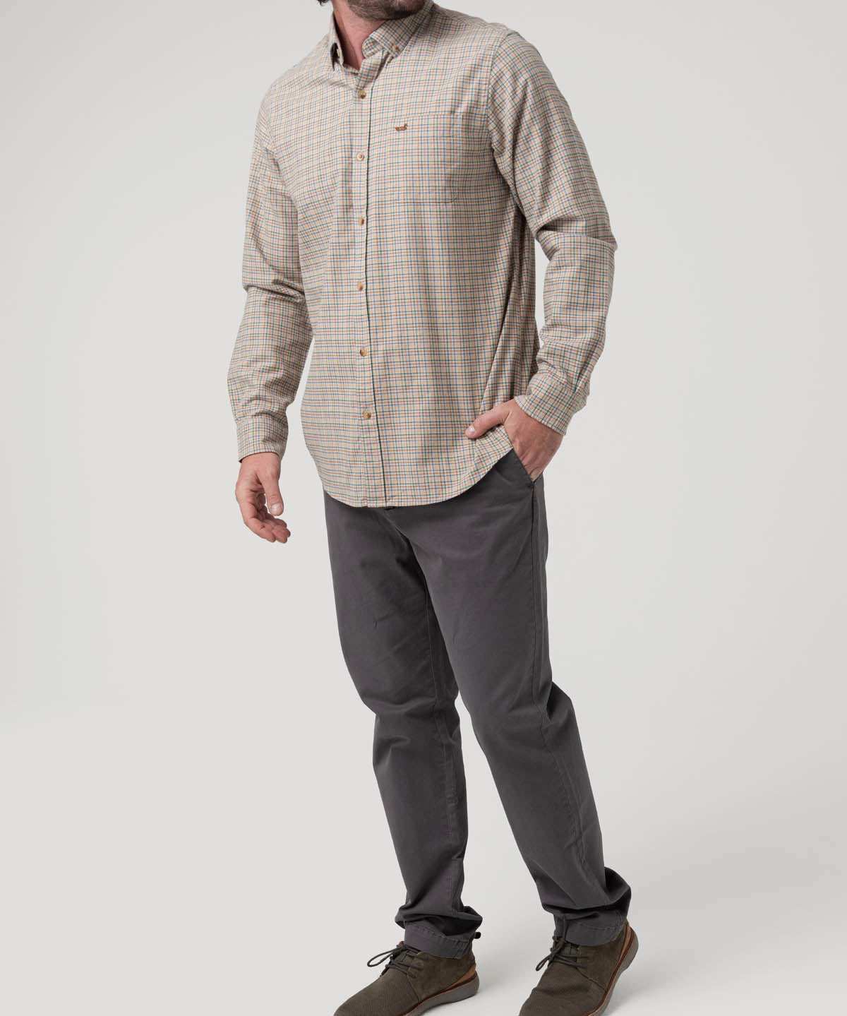 Camisa Algodón Orgánico Hombre Viyella Café Cuadrillé Rockford
