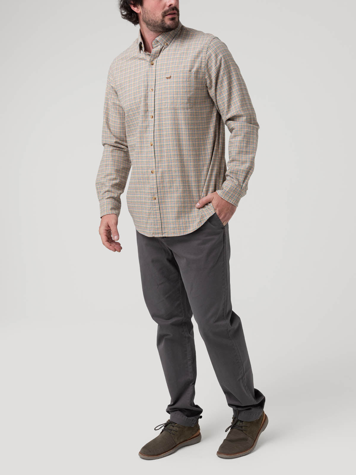 Camisa Algodón Orgánico Hombre Viyella Café Cuadrillé Rockford