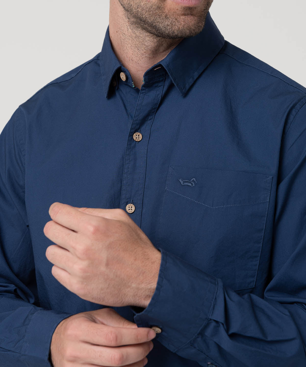Camisa Algodón Orgánico Hombre Galiton Azul Rockford