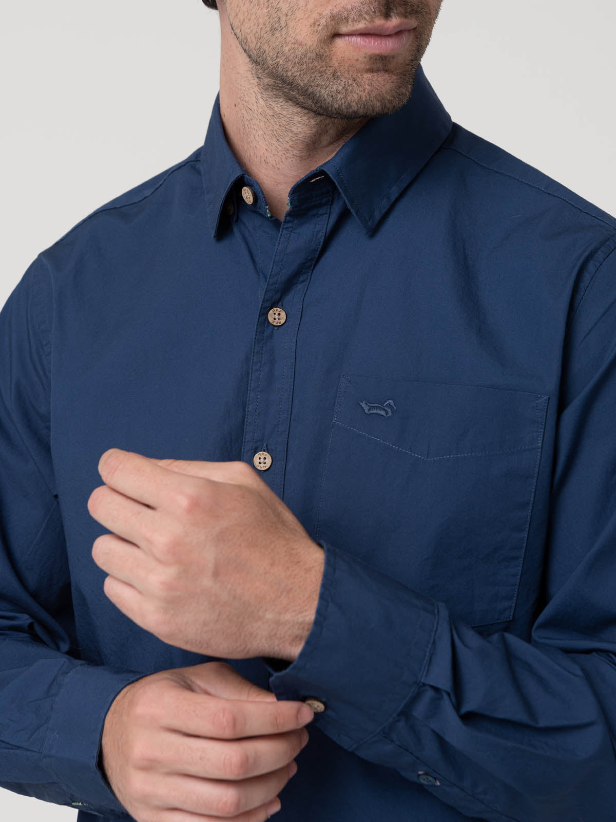 Camisa Algodón Orgánico Hombre Galiton Azul Rockford