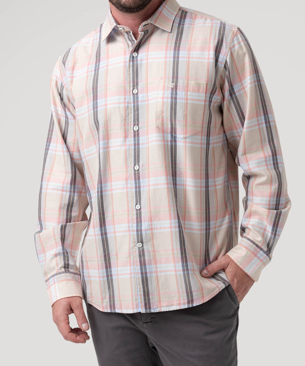 Camisa Algodón Orgánico Hombre Arbed Beige Cuadrillé Rockford