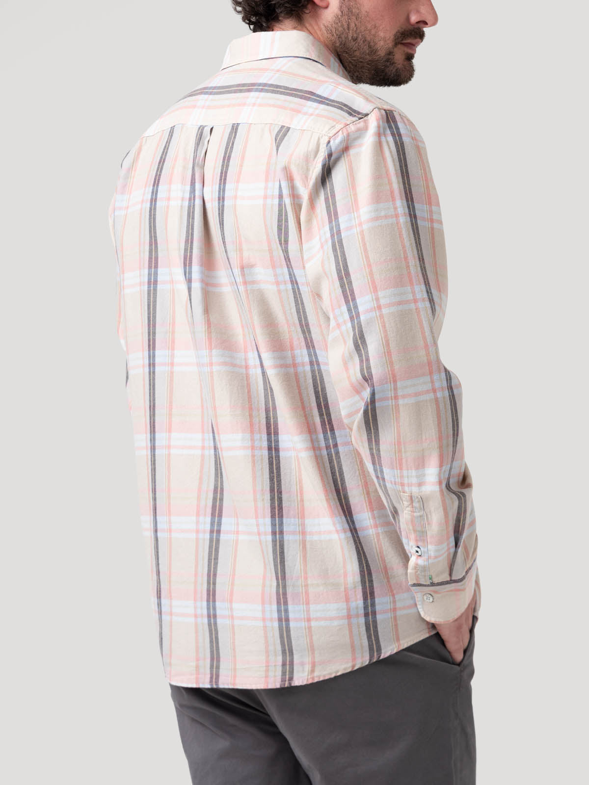 Camisa Algodón Orgánico Hombre Arbed Beige Cuadrillé Rockford