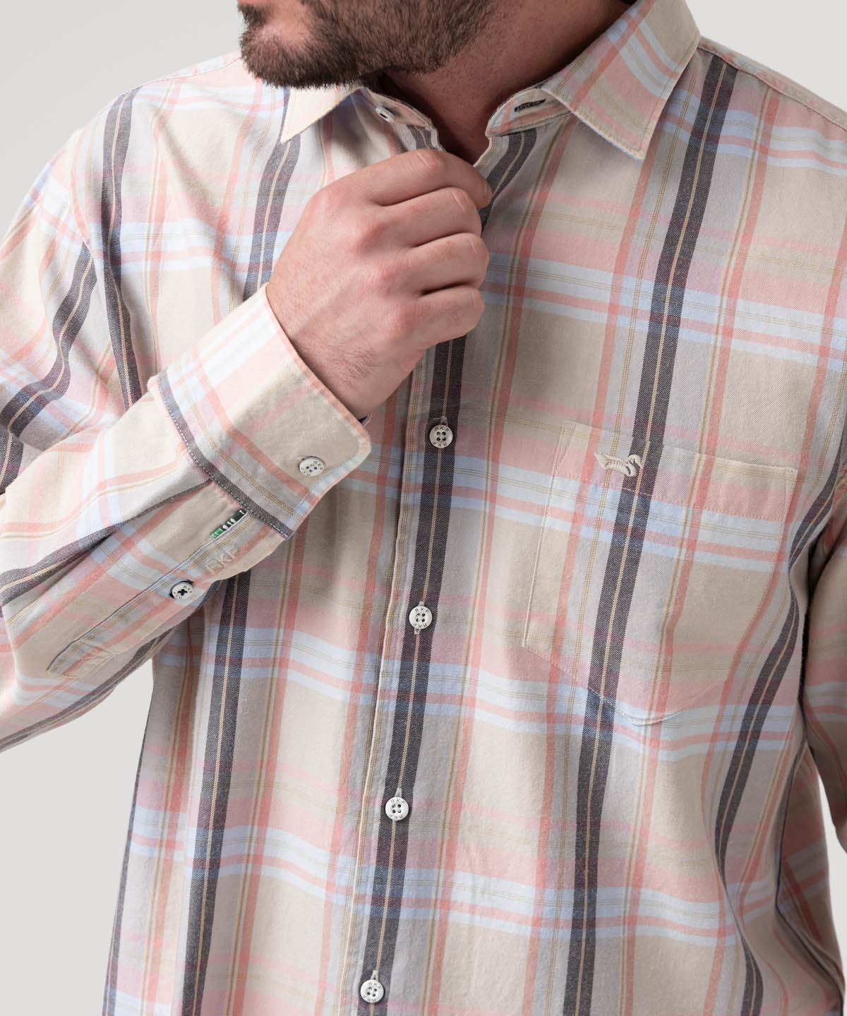 Camisa Algodón Orgánico Hombre Arbed Beige Cuadrillé Rockford