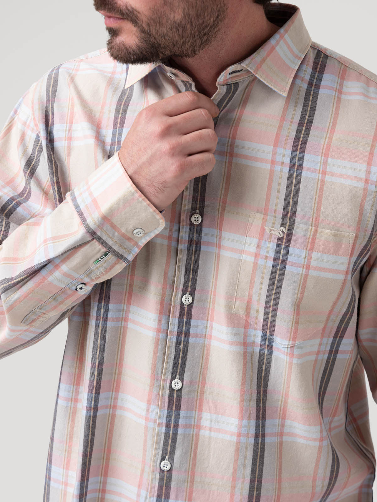 Camisa Algodón Orgánico Hombre Arbed Beige Cuadrillé Rockford