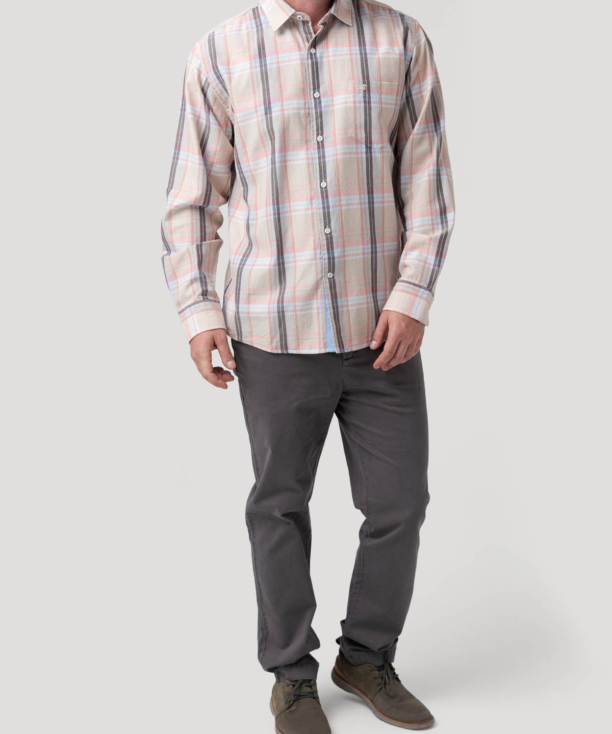 Camisa Algodón Orgánico Hombre Arbed Beige Cuadrillé Rockford