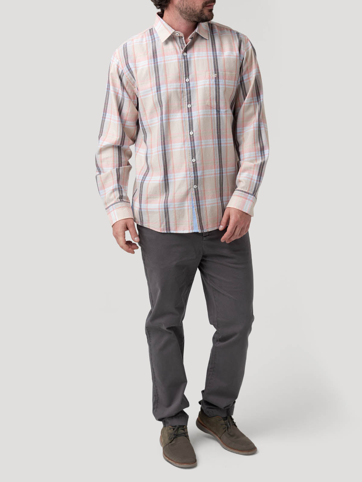 Camisa Algodón Orgánico Hombre Arbed Beige Cuadrillé Rockford