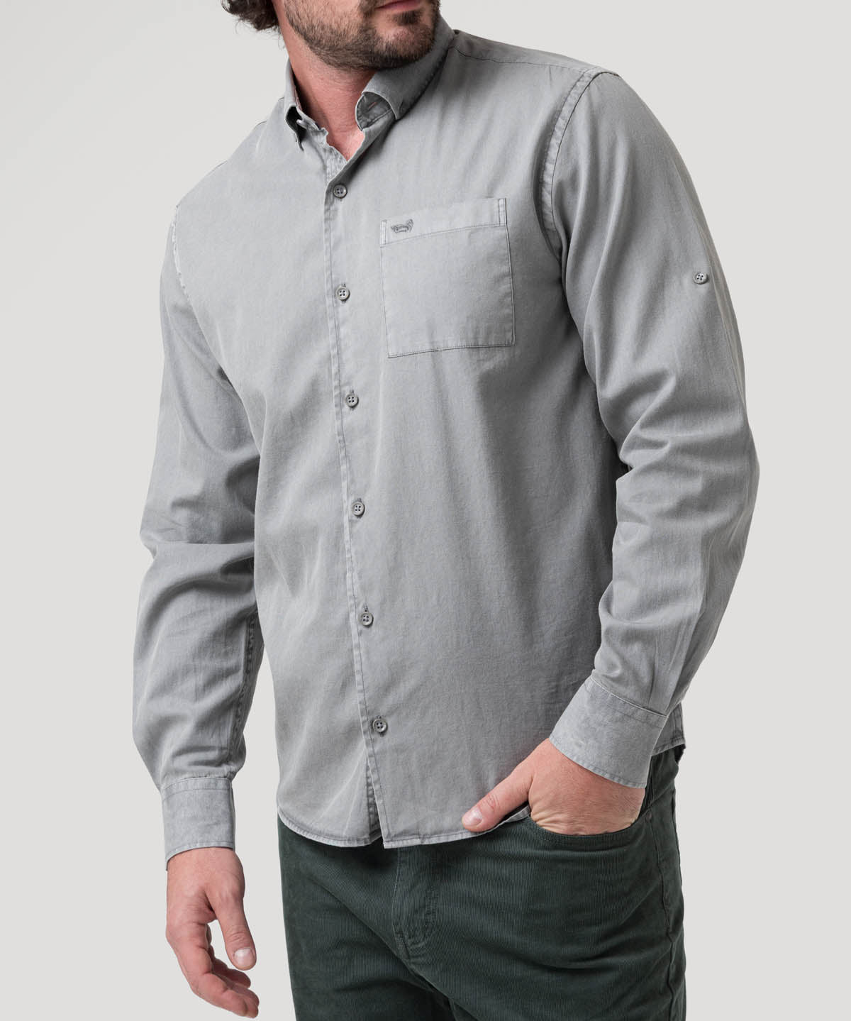 Camisa Algodón Orgánico Hombre Leeds Gris Rockford