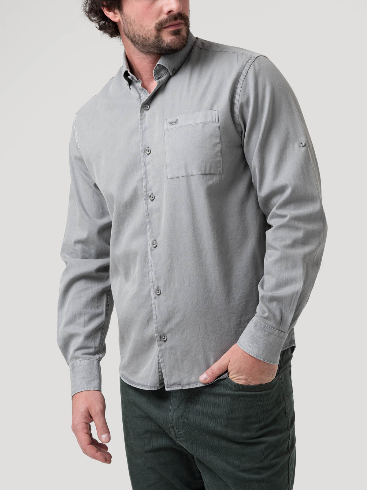 Camisa Algodón Orgánico Hombre Leeds Gris Rockford