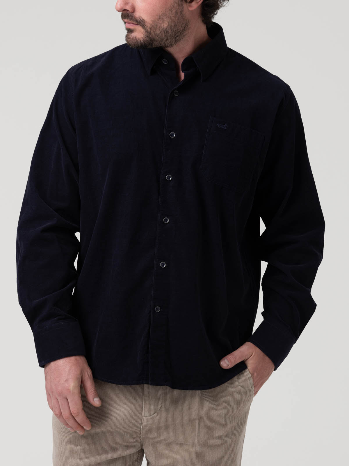 Camisa Algodón Orgánico Hombre Corduroy Azul Rockford