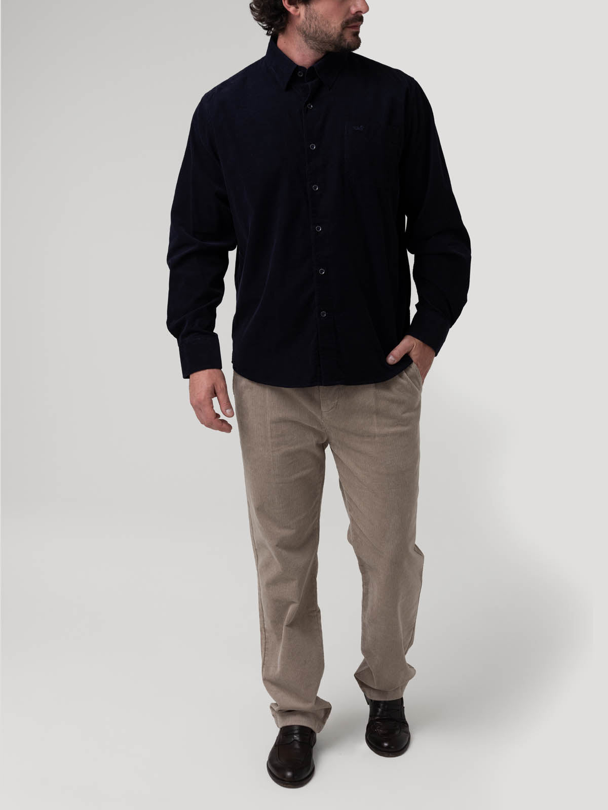Camisa Algodón Orgánico Hombre Corduroy Azul Rockford
