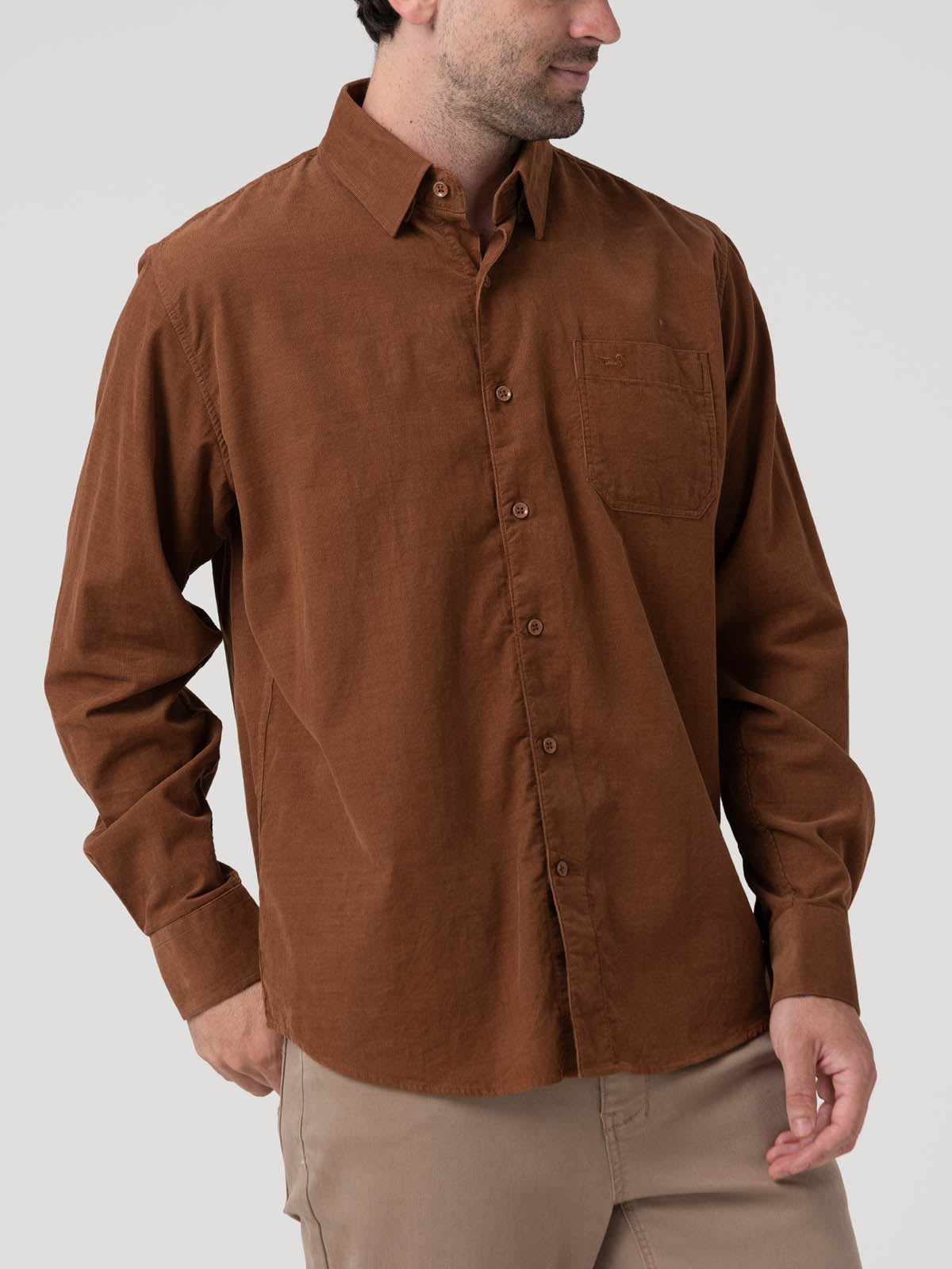 Camisa Algodón Orgánico Hombre Corduroy Café Rockford