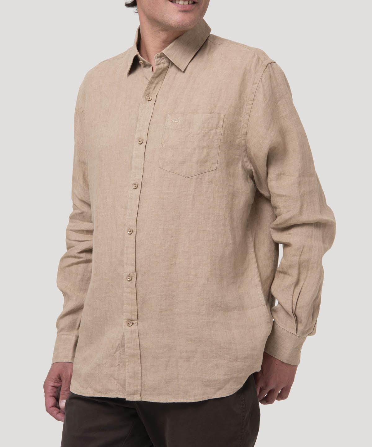 Camisa Lino Orgánico Hombre Linen Café Rockford