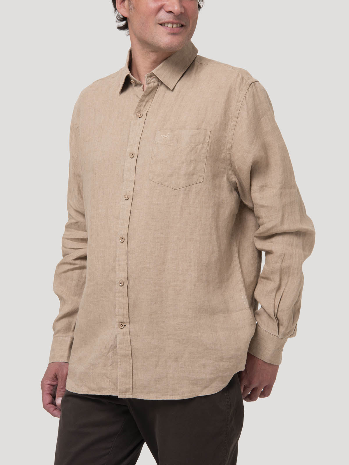Camisa Lino Orgánico Hombre Linen Café Rockford