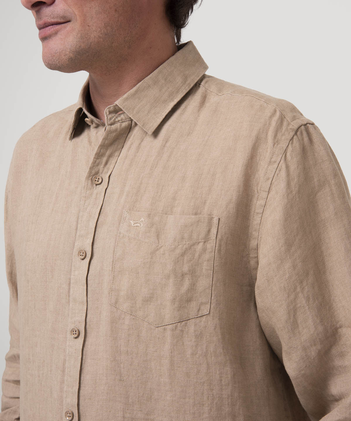 Camisa Lino Orgánico Hombre Linen Café Rockford
