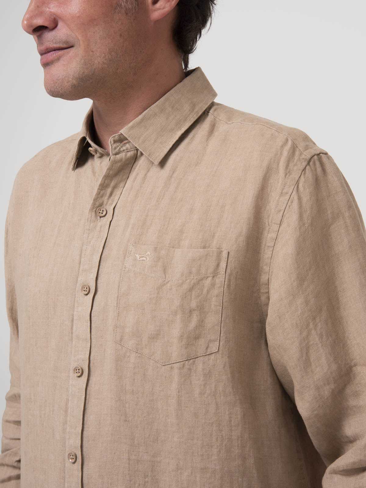 Camisa Lino Orgánico Hombre Linen Café Rockford