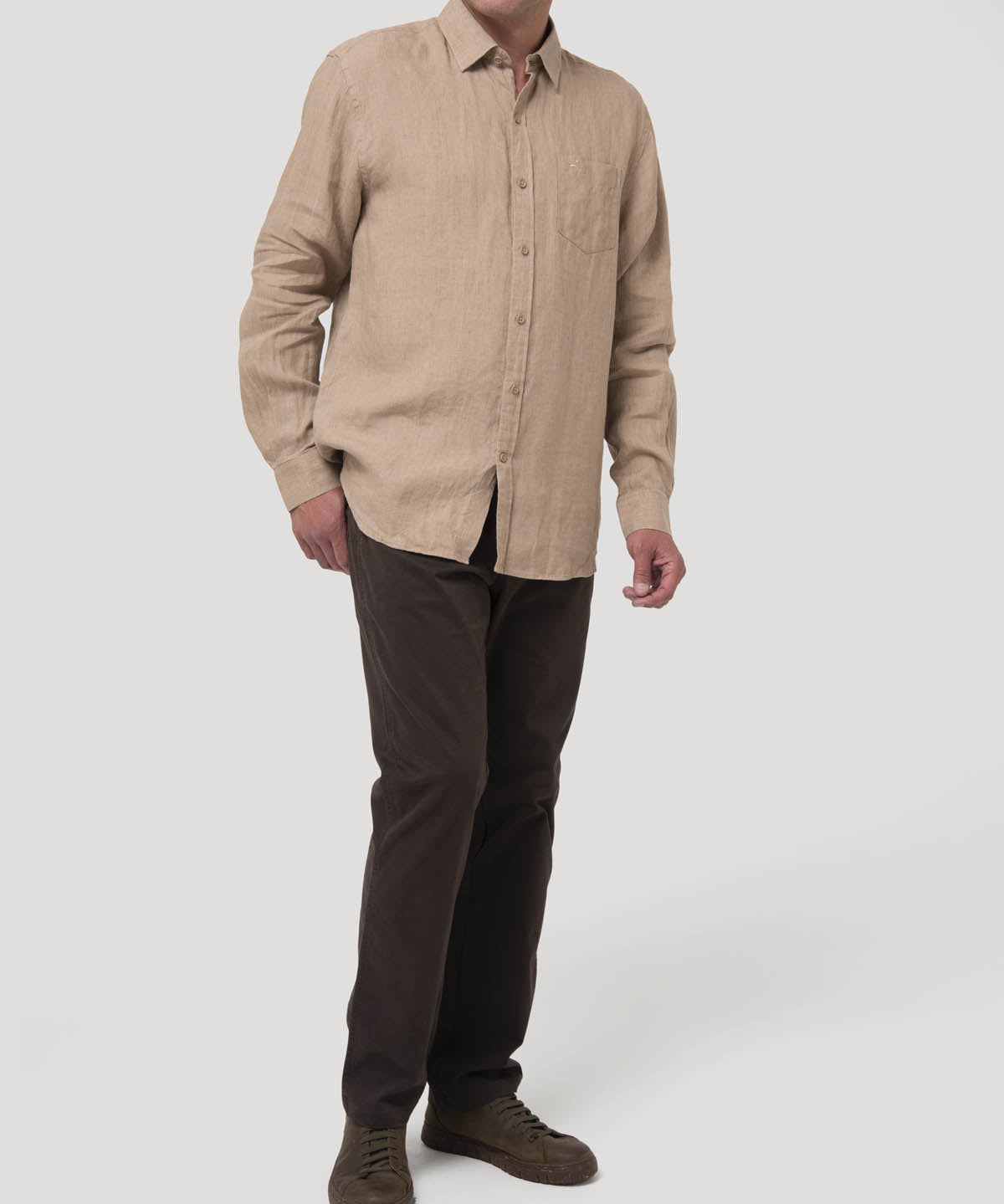 Camisa Lino Orgánico Hombre Linen Café Rockford