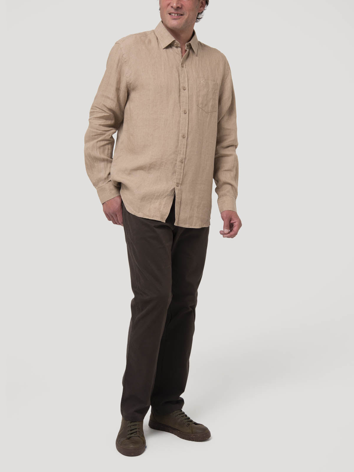 Camisa Lino Orgánico Hombre Linen Café Rockford