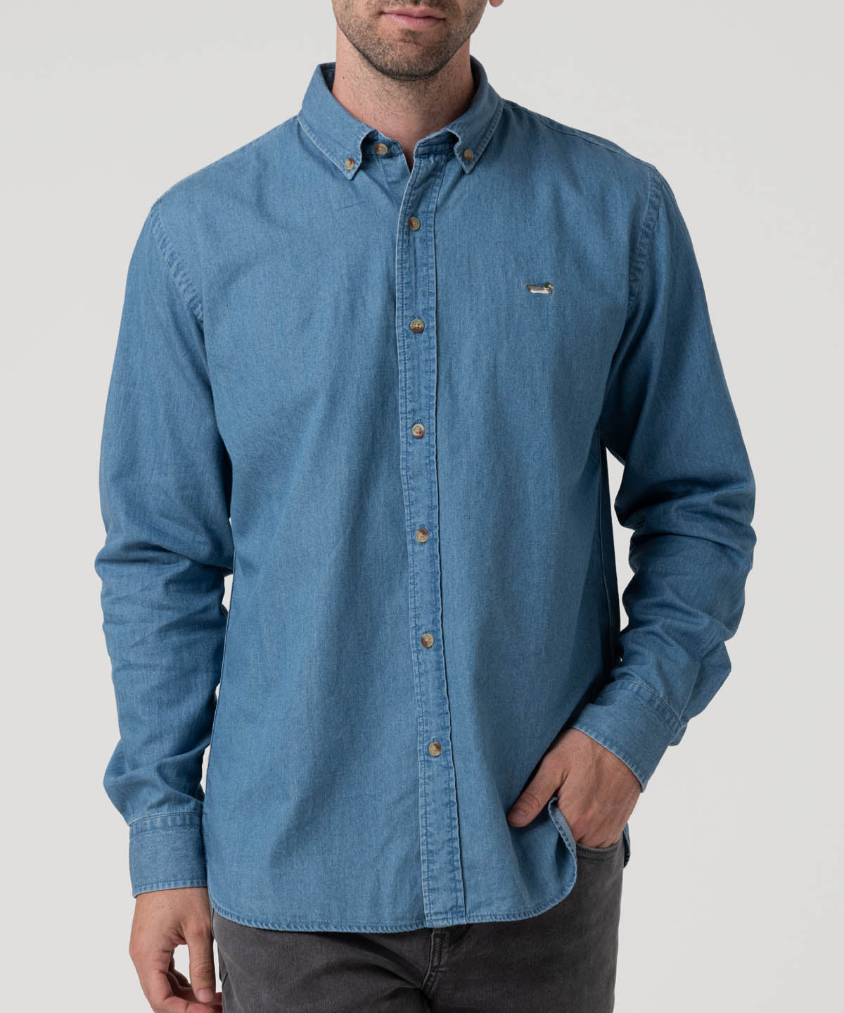 Camisa Algodón Orgánico Hombre Chambray Café Rockford