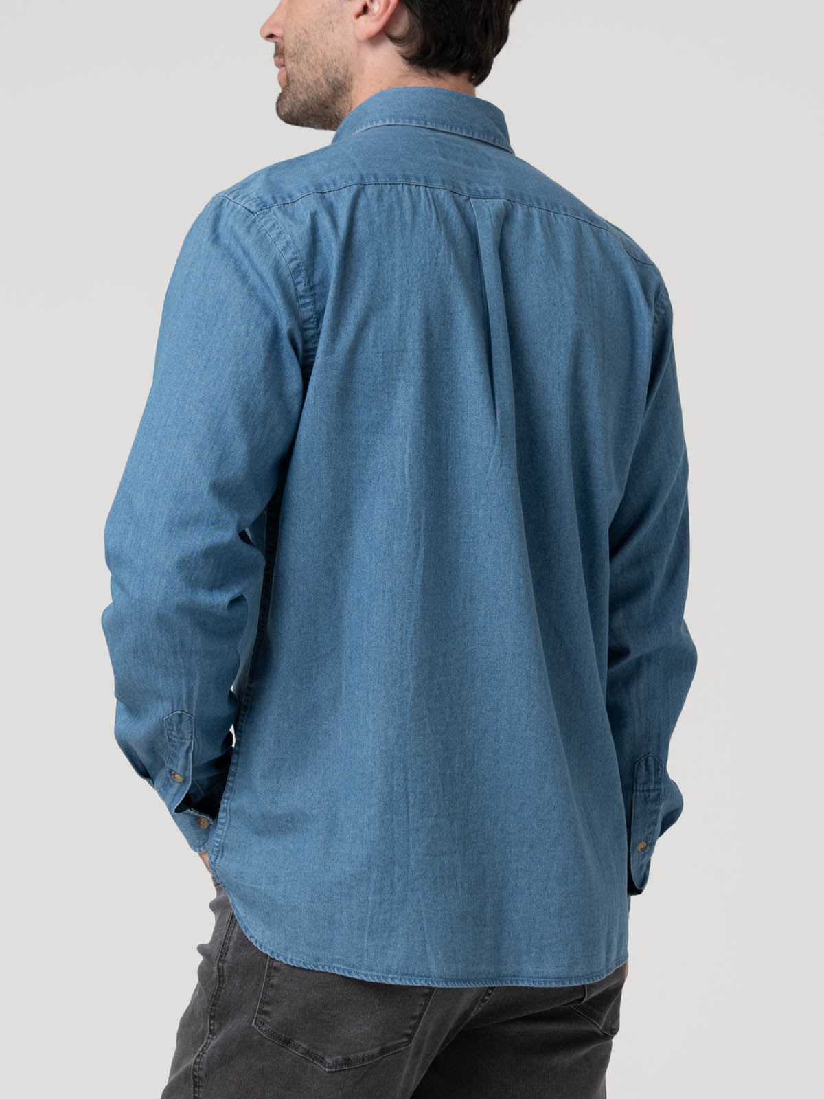 Camisa Algodón Orgánico Hombre Chambray Café Rockford