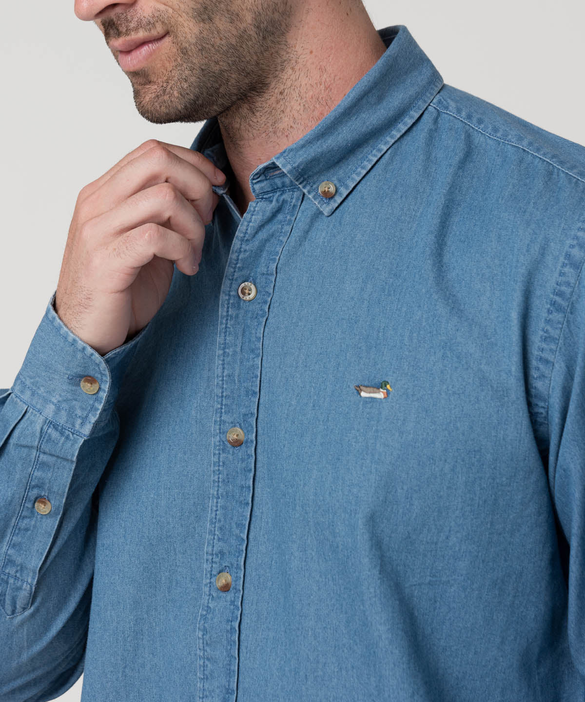 Camisa Algodón Orgánico Hombre Chambray Café Rockford