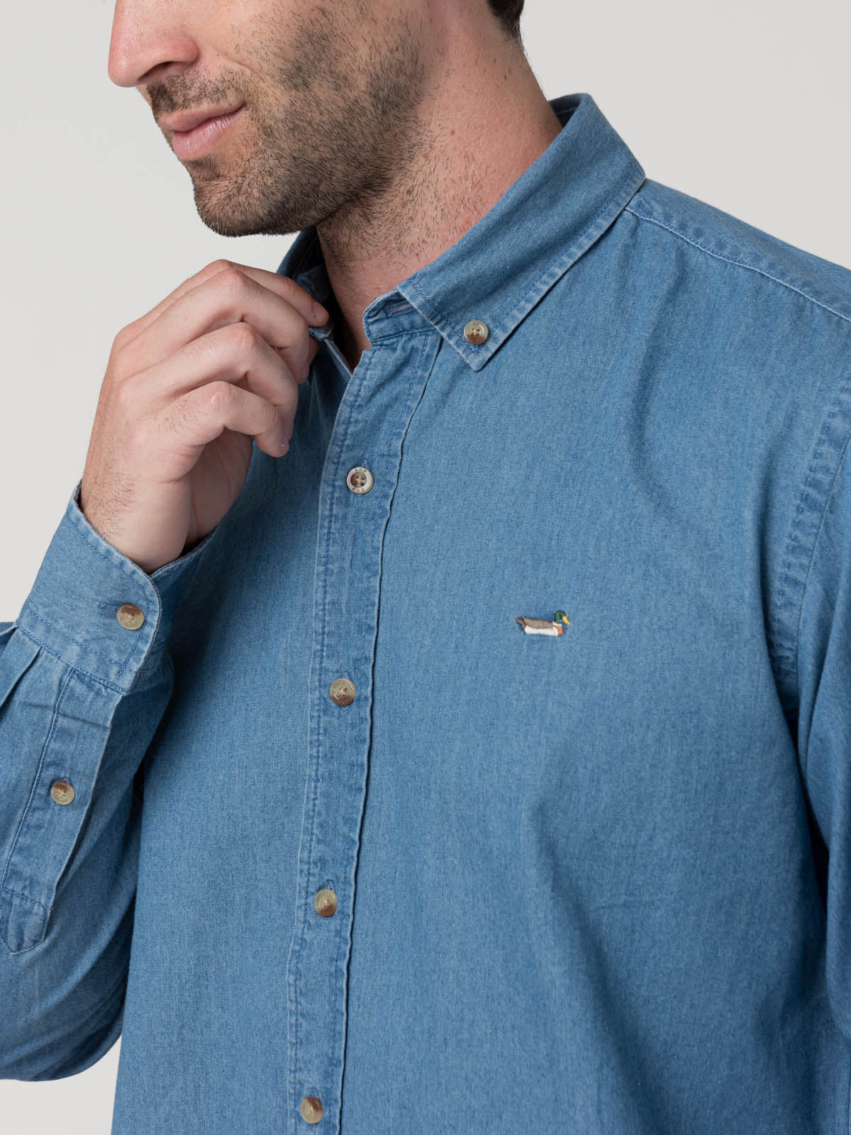 Camisa Algodón Orgánico Hombre Chambray Café Rockford