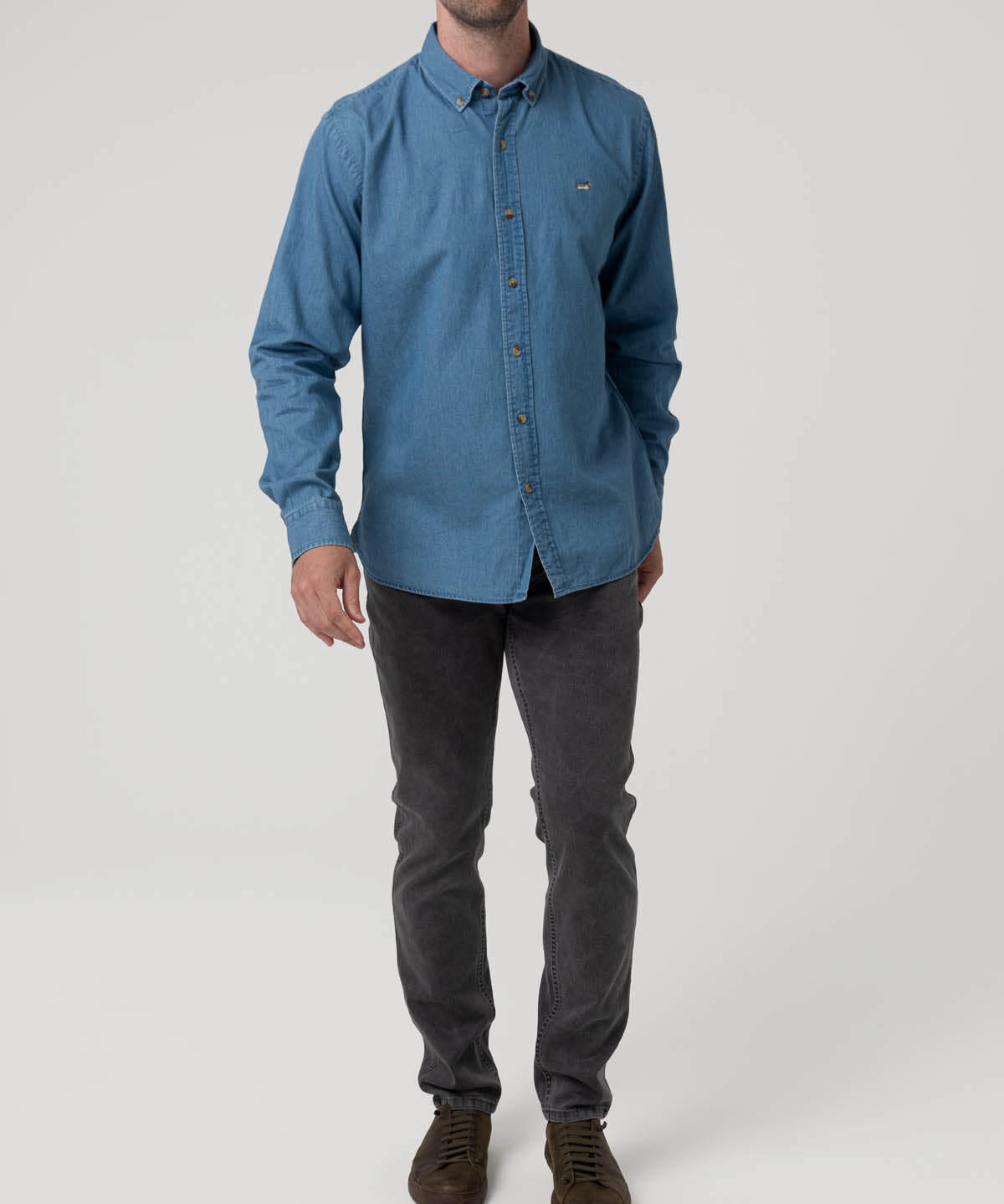 Camisa Algodón Orgánico Hombre Chambray Café Rockford