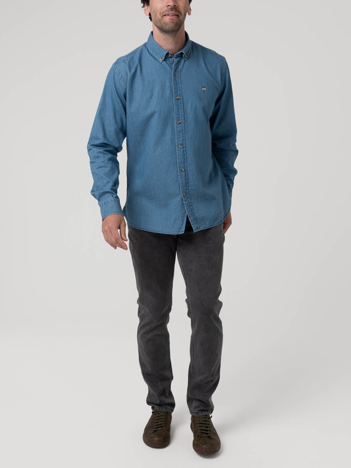 Camisa Algodón Orgánico Hombre Chambray Café Rockford