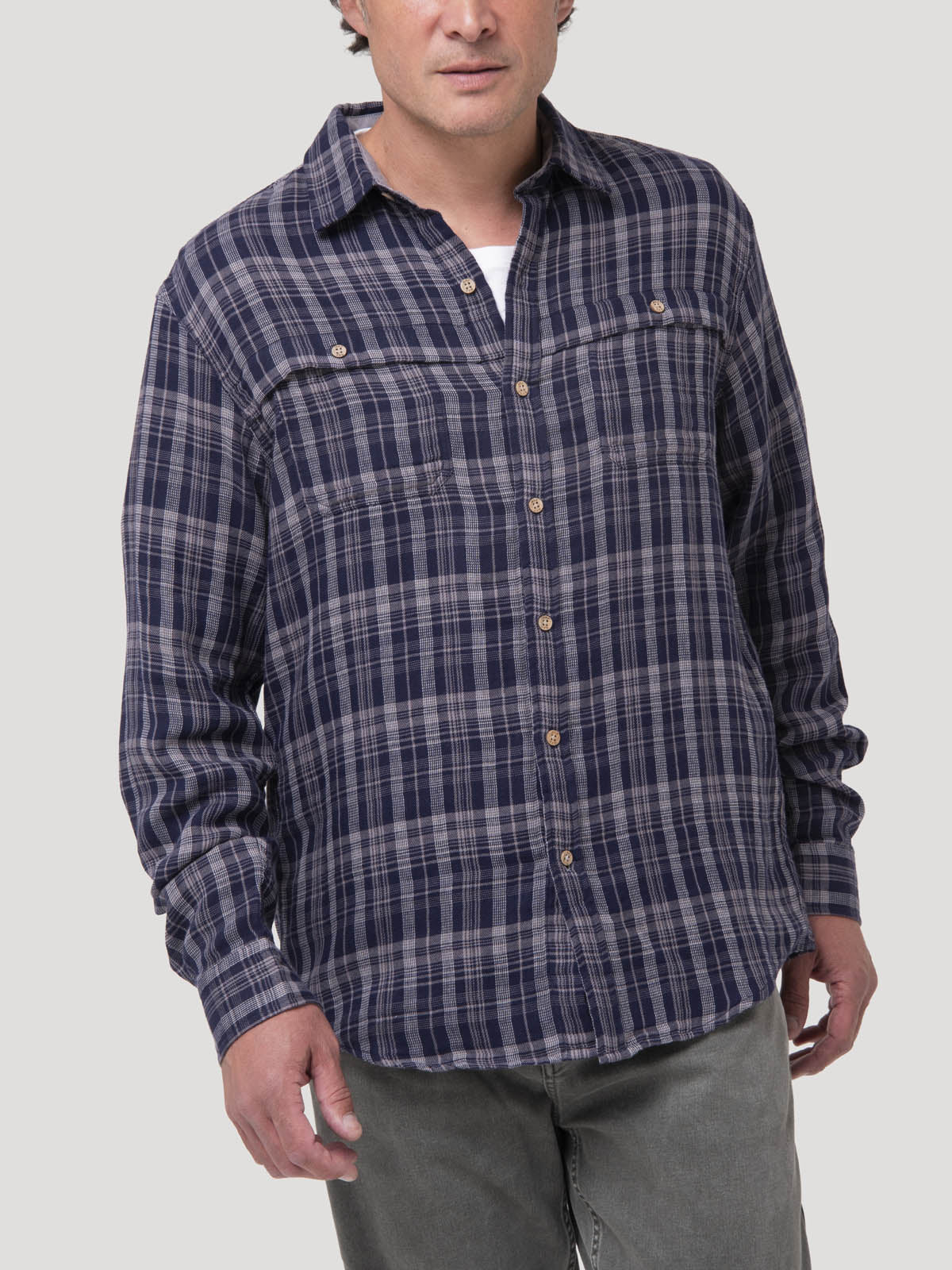 Camisa Algodón Orgánico Hombre Bradford Azul Cuadrillé Rockford