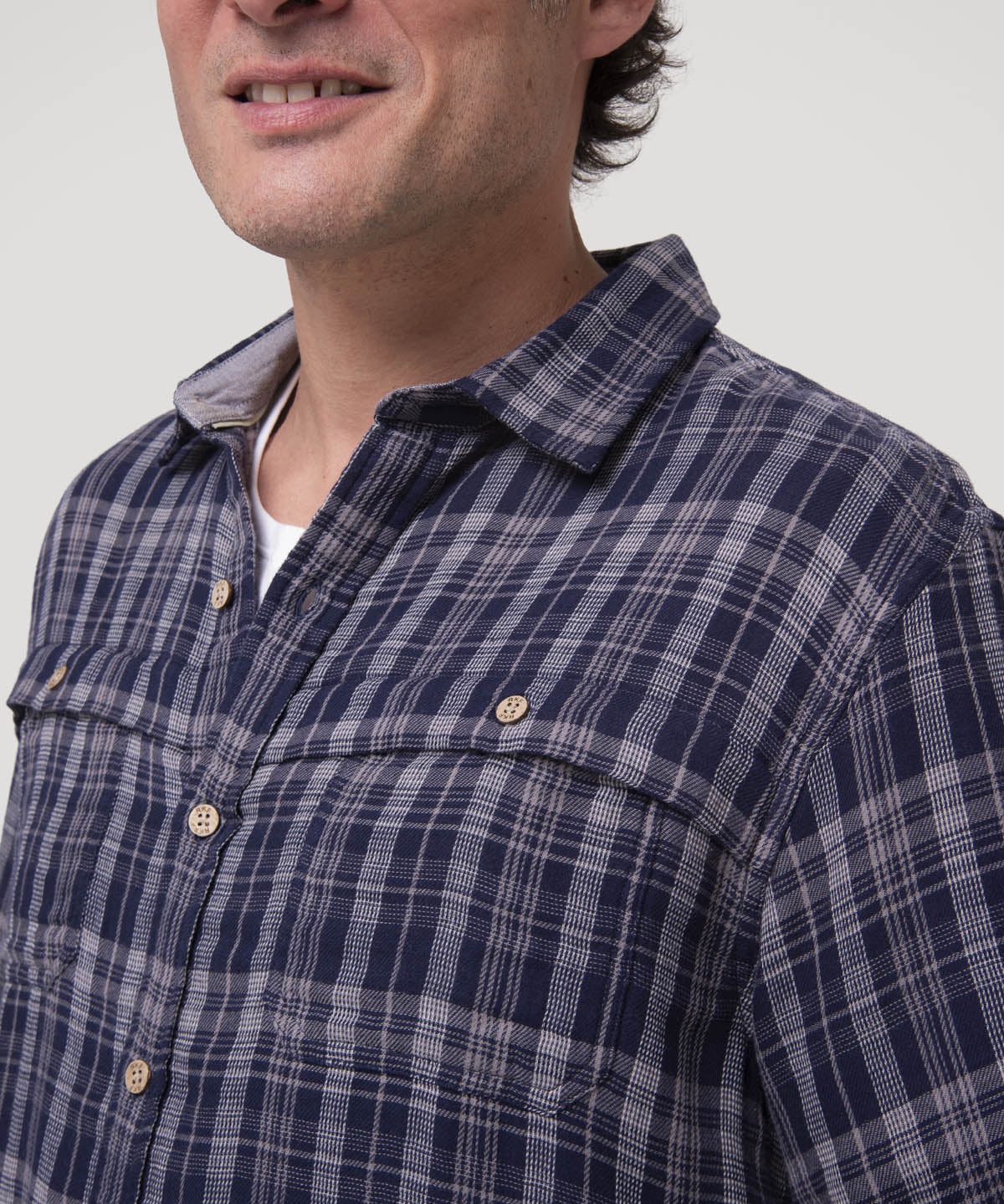 Camisa Algodón Orgánico Hombre Bradford Azul Cuadrillé Rockford