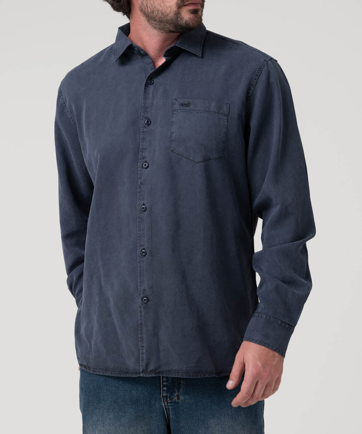 Camisa Tencel Hombre Tencel Azul Rockford