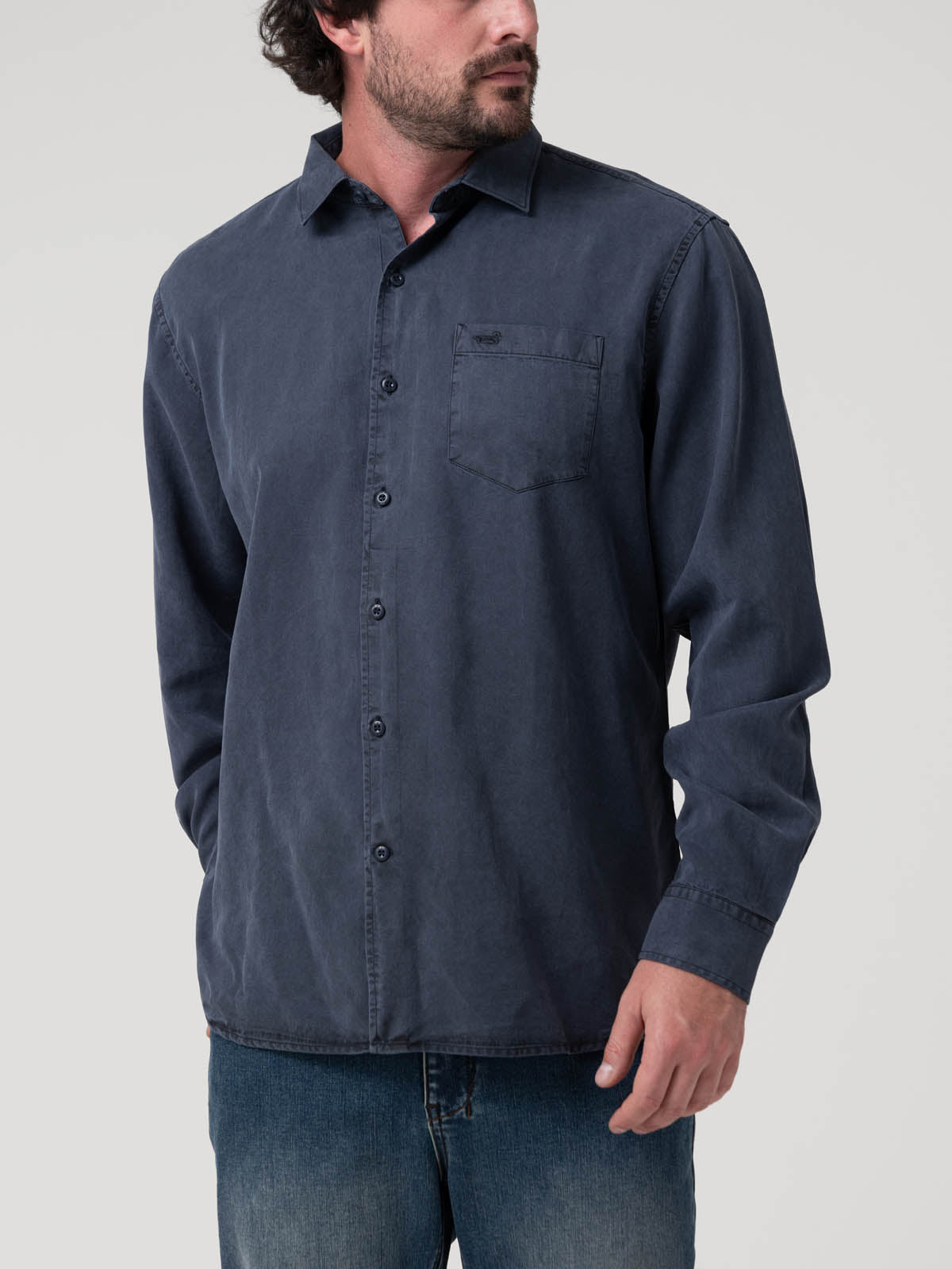 Camisa Tencel Hombre Tencel Azul Rockford