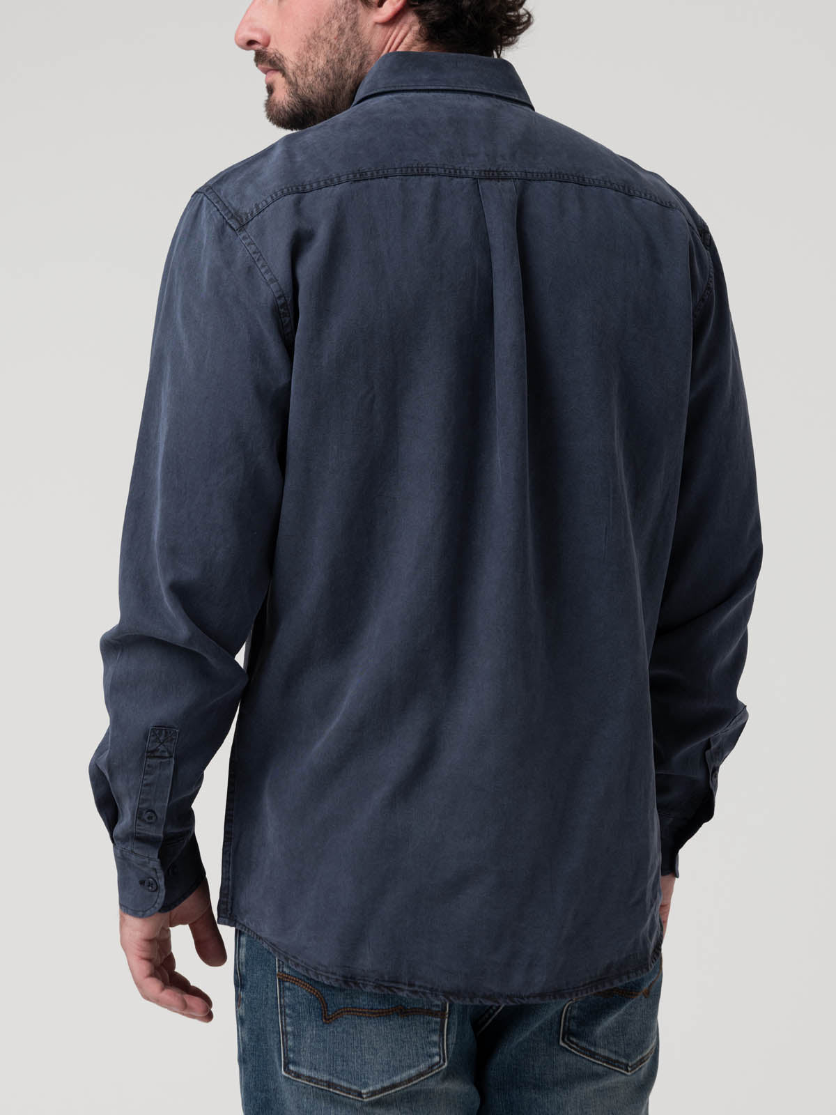 Camisa Tencel Hombre Tencel Azul Rockford