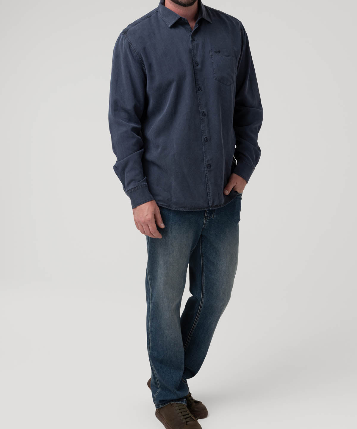 Camisa Tencel Hombre Tencel Azul Rockford